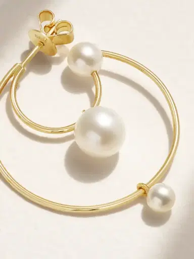 Sophie Bille Brahe Bain Perle 14-karat Gold Pearl Single Hoop Earring | Thumbnail 3