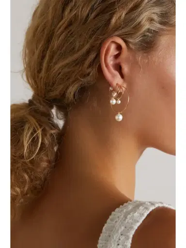 Sophie Bille Brahe Bain Perle 14-karat Gold Pearl Single Hoop Earring | Thumbnail 4