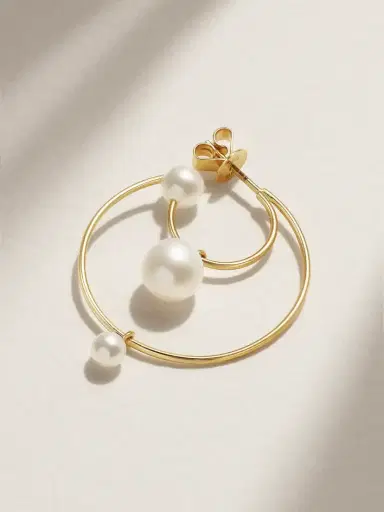 Sophie Bille Brahe Bain Perle 14-karat Gold Pearl Single Hoop Earring | Thumbnail 1