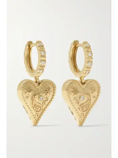 Marlo Laz Small Southwestern Heart 14-karat Gold Diamond Earrings | Thumbnail 1 Marlo Laz Small Southwestern Heart 14-karat Gold Diamond Earrings | Thumbnail 1
