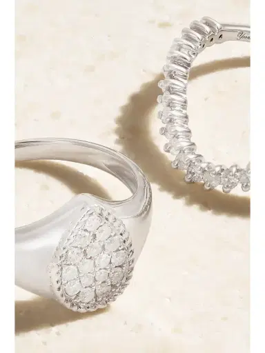 Yvonne Léon Chevalière Set Of Two 9-karat White Gold Diamond Rings | Thumbnail 4