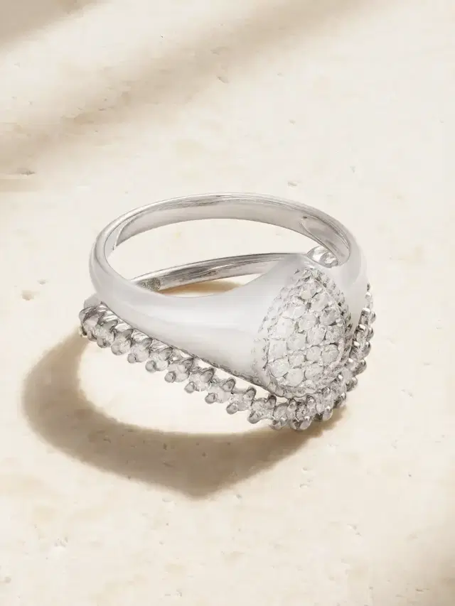 Chevalière Set Of Two 9-karat White Gold Diamond Rings