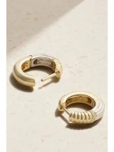 Yvonne Léon Berlingot Mini 9-karat Yellow And White Gold Diamond Hoop Earrings | Thumbnail 3 Yvonne Léon Berlingot Mini 9-karat Yellow And White Gold Diamond Hoop Earrings | Thumbnail 3