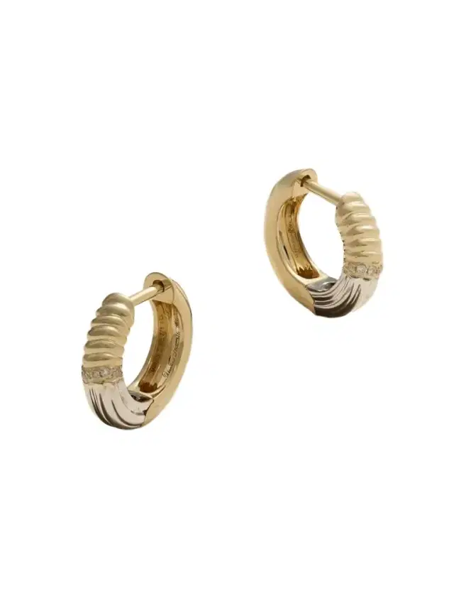 Yvonne Léon Berlingot Mini 9-karat Yellow And White Gold Diamond Hoop Earrings