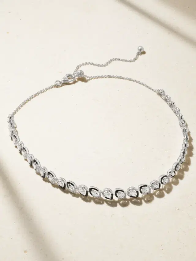 18-karat White Gold, Diamond And Enamel Choker - One size