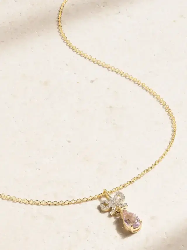 STONE AND STRAND Pretty In Pink 10-karat Gold, Amethyst And Diamond Necklace