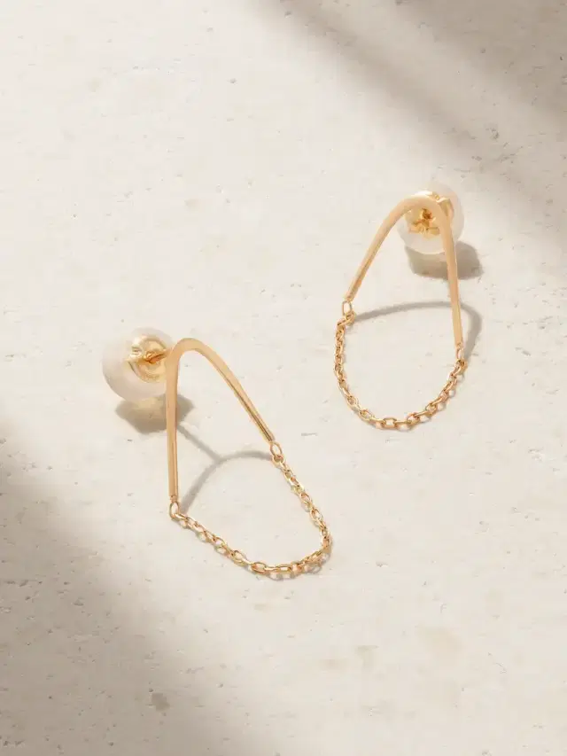 Melissa Joy Manning Single Chain V Drop 14-karat Recycled Gold Earrings