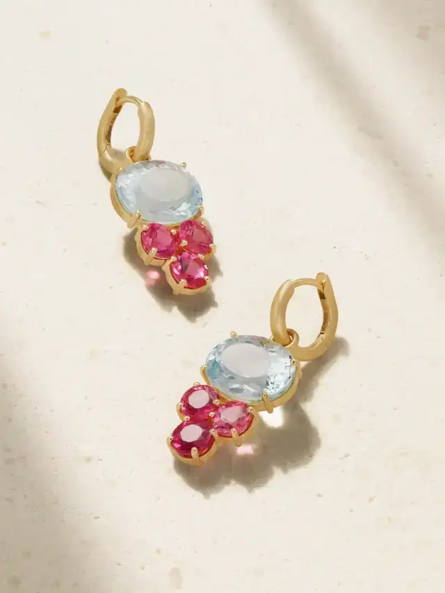 Irene Neuwirth Gemmy Gem 18-karat Gold, Aquamarine And Tourmaline Earrings