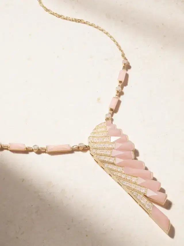 Garrard Wings Rising 18-karat Rose Gold, Opal And Diamond Necklace