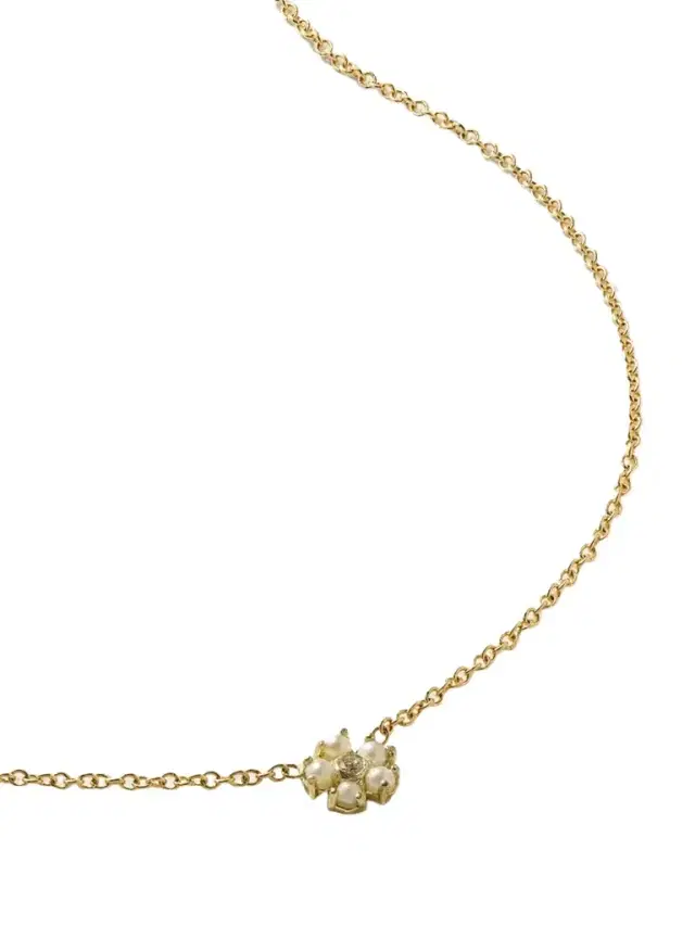 Mini Flower 18-karat Gold, Pearl And Diamond Necklace