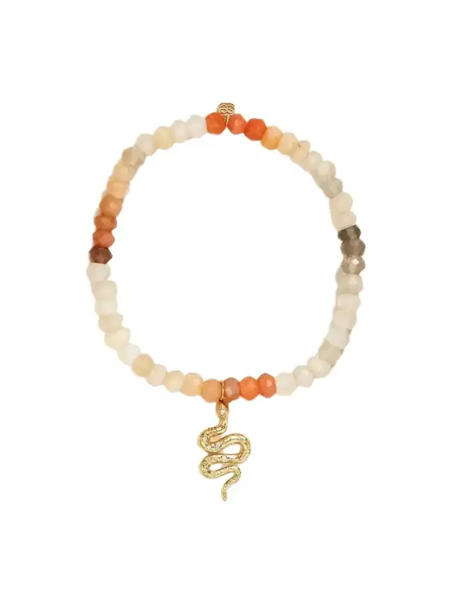 Snake 14-karat Gold, Moonstone And Diamond Bracelet