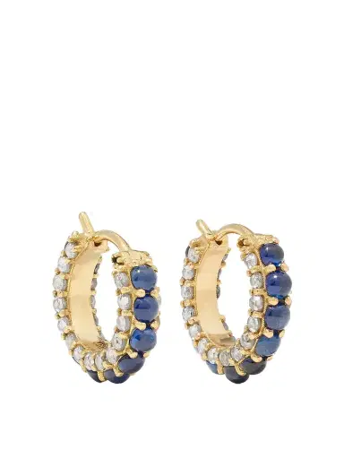 Ileana Makri Streamflow 18-karat Gold, Sapphire And Diamond Hoop Earrings | Thumbnail 1 Ileana Makri Streamflow 18-karat Gold, Sapphire And Diamond Hoop Earrings | Thumbnail 1