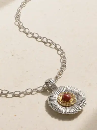 Buccellati Blossom Sterling Silver And Gold-plated, Jasper And Diamond Necklace | Thumbnail 1 Buccellati Blossom Sterling Silver And Gold-plated, Jasper And Diamond Necklace | Thumbnail 1