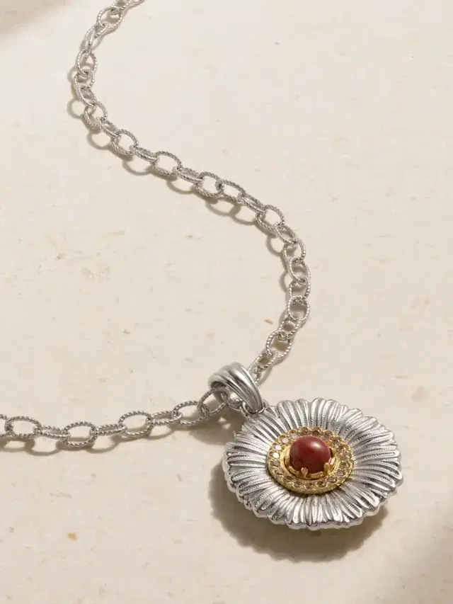 Buccellati Blossom Sterling Silver And Gold-plated, Jasper And Diamond Necklace