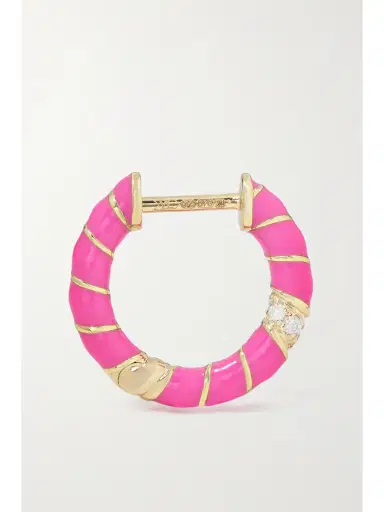 Yvonne Léon 9-karat Gold, Enamel And Diamond Hoop Earrings | Thumbnail 3 Yvonne Léon 9-karat Gold, Enamel And Diamond Hoop Earrings | Thumbnail 3