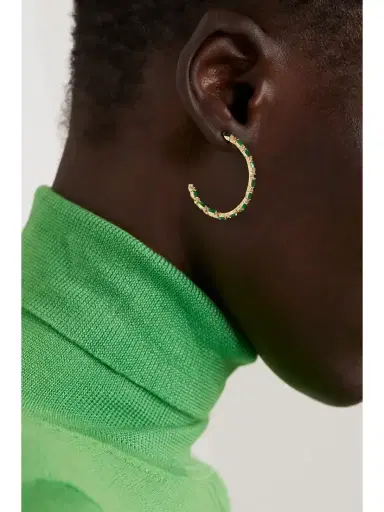 Suzanne Kalan 18-karat Gold, Emerald And Diamond Hoop Earrings | Thumbnail 2 Suzanne Kalan 18-karat Gold, Emerald And Diamond Hoop Earrings | Thumbnail 2