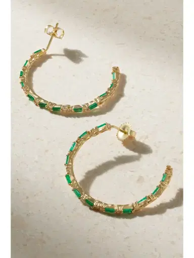 Suzanne Kalan 18-karat Gold, Emerald And Diamond Hoop Earrings | Thumbnail 3 Suzanne Kalan 18-karat Gold, Emerald And Diamond Hoop Earrings | Thumbnail 3