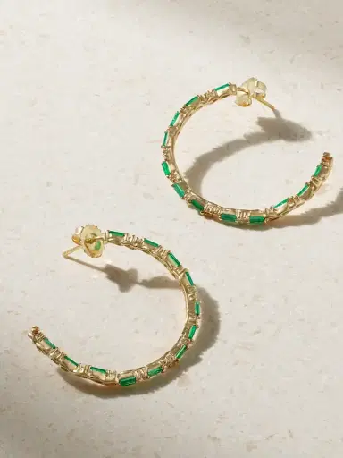 Suzanne Kalan 18-karat Gold, Emerald And Diamond Hoop Earrings | Thumbnail 1 Suzanne Kalan 18-karat Gold, Emerald And Diamond Hoop Earrings | Thumbnail 1