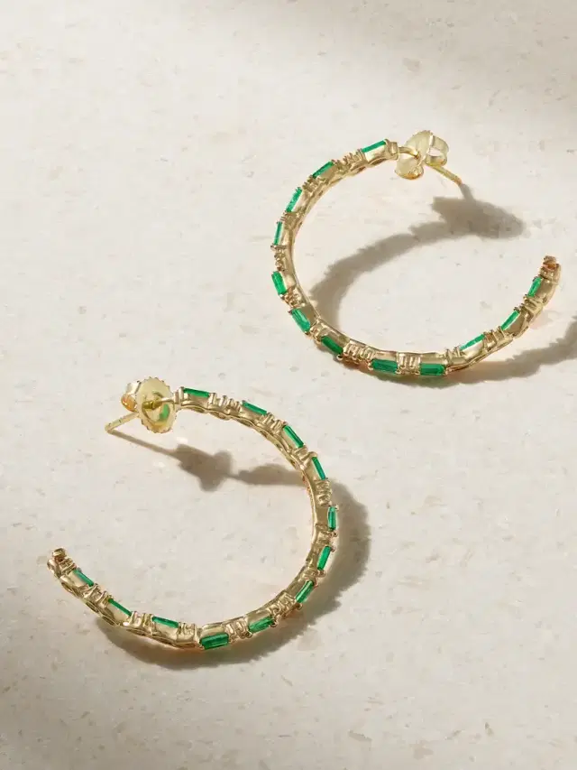 18-karat Gold, Emerald And Diamond Hoop Earrings