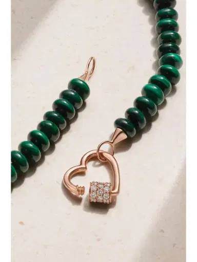 Marla Aaron 14-karat Rose Gold, Malachite And Diamond Necklace | Thumbnail 3 Marla Aaron 14-karat Rose Gold, Malachite And Diamond Necklace | Thumbnail 3