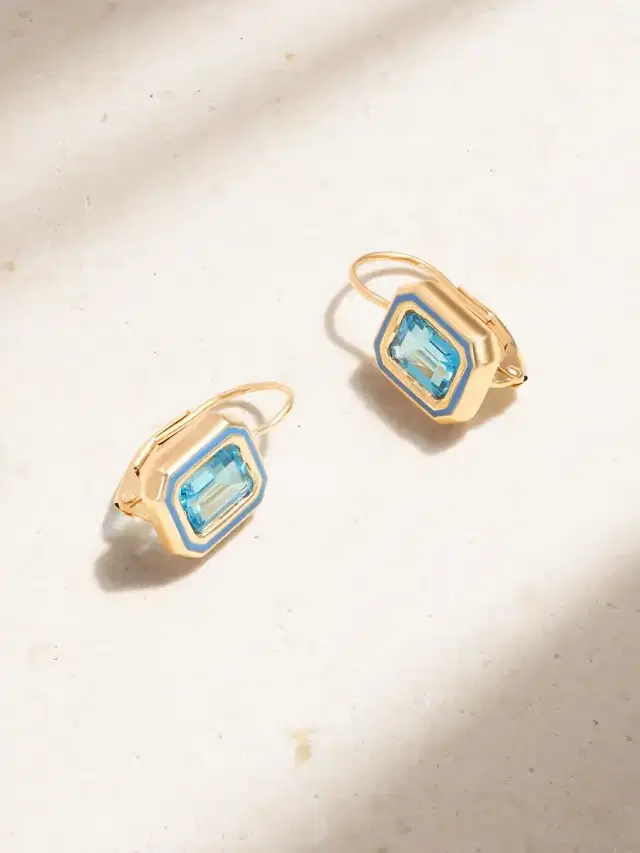 Madison 14-karat Gold, Laboratory-grown Topaz And Enamel Earrings