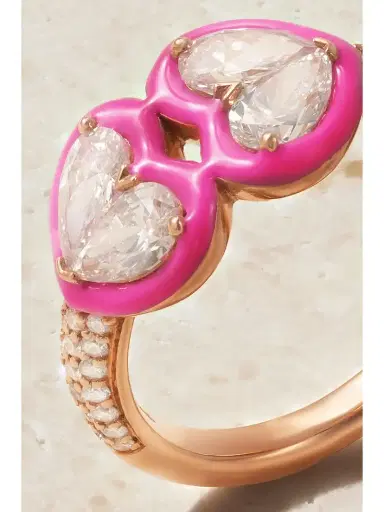 Kamyen Heart 18-karat Rose Gold, Diamond And Enamel Ring | Thumbnail 4