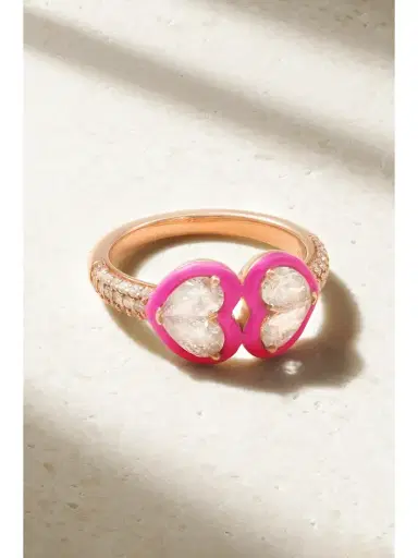 Kamyen Heart 18-karat Rose Gold, Diamond And Enamel Ring | Thumbnail 1