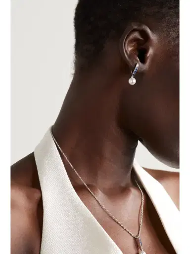 Mikimoto 18-karat White Gold, Pearl And Sapphire Earrings | Thumbnail 2 Mikimoto 18-karat White Gold, Pearl And Sapphire Earrings | Thumbnail 2