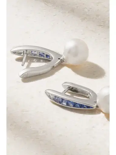 Mikimoto 18-karat White Gold, Pearl And Sapphire Earrings | Thumbnail 3 Mikimoto 18-karat White Gold, Pearl And Sapphire Earrings | Thumbnail 3