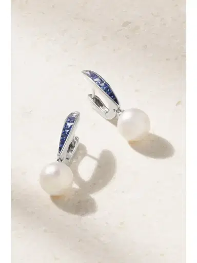 Mikimoto 18-karat White Gold, Pearl And Sapphire Earrings | Thumbnail 1 Mikimoto 18-karat White Gold, Pearl And Sapphire Earrings | Thumbnail 1