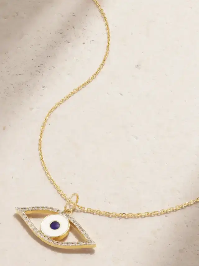 Eye Of Protection 14-karat Gold, Enamel And Diamond Necklace