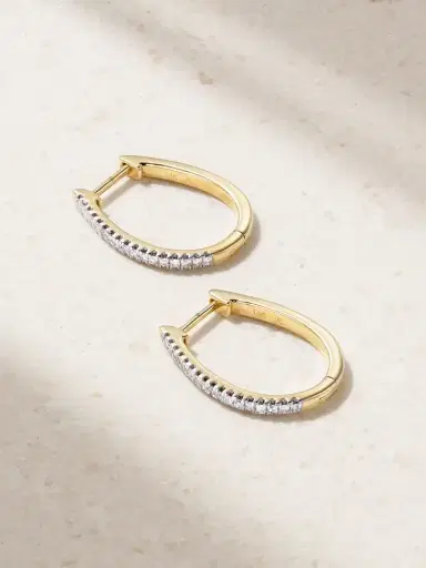 STONE AND STRAND Medium Oval 14-karat Gold Diamond Hoop Earrings | Thumbnail 1 STONE AND STRAND Medium Oval 14-karat Gold Diamond Hoop Earrings | Thumbnail 1