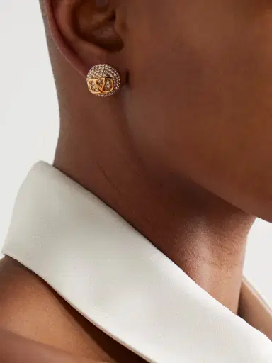 Valentino Garavani Vlogo Gold-tone Crystal Earrings | Thumbnail 2