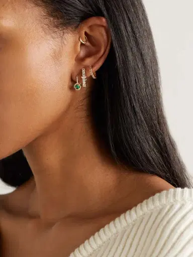 Ileana Makri Waterfall 18-karat Gold, Emerald And Diamond Earrings | Thumbnail 4