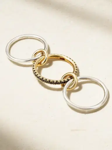 Spinelli Kilcollin Tigris Set Of Three 18-karat Gold, Sterling Silver And Blackened Diamond Rings | Thumbnail 3