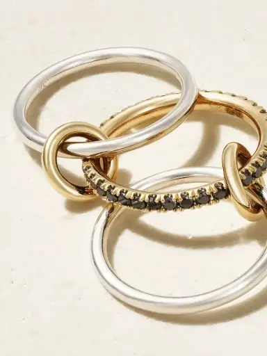 Spinelli Kilcollin Tigris Set Of Three 18-karat Gold, Sterling Silver And Blackened Diamond Rings | Thumbnail 4