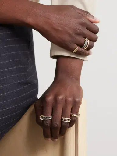 Spinelli Kilcollin Tigris Set Of Three 18-karat Gold, Sterling Silver And Blackened Diamond Rings | Thumbnail 5