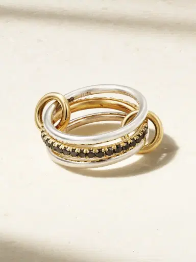 Spinelli Kilcollin Tigris Set Of Three 18-karat Gold, Sterling Silver And Blackened Diamond Rings | Thumbnail 1