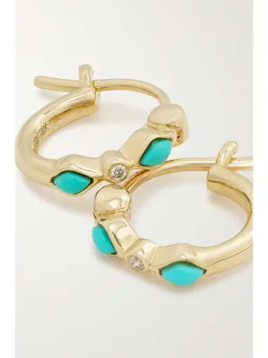 Sydney Evan 14-karat Gold, Turquoise And Diamond Hoop Earrings | Thumbnail 4 Sydney Evan 14-karat Gold, Turquoise And Diamond Hoop Earrings | Thumbnail 4