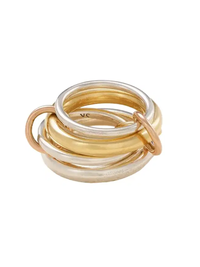 Cici Set Of Four 18k Yellow And Pink Gold And Sterling Silver Rings