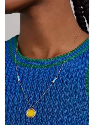 L’Atelier Nawbar Hexagon Amulet 18-karat Rose Gold, Turquoise And Diamond Necklace | Thumbnail 2