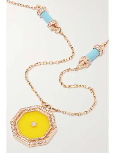 L’Atelier Nawbar Hexagon Amulet 18-karat Rose Gold, Turquoise And Diamond Necklace | Thumbnail 4
