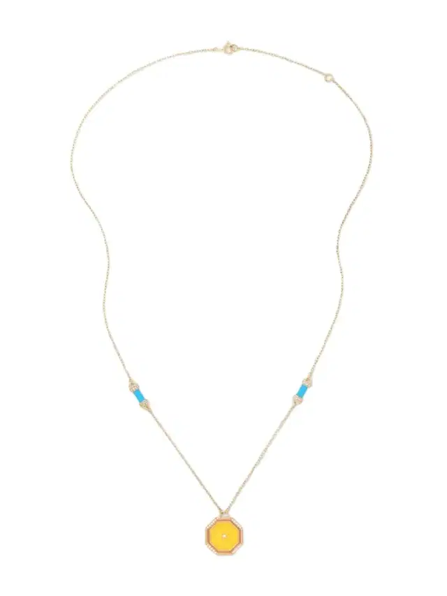 Hexagon Amulet 18-karat Rose Gold, Turquoise And Diamond Necklace