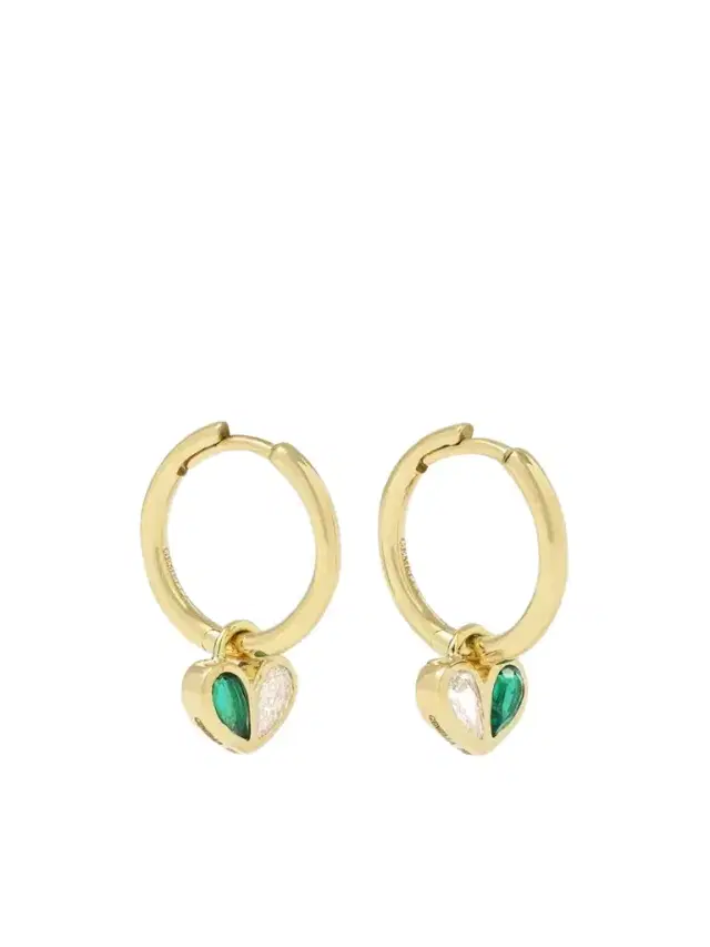 Sweetheart Huggies 18-karat Gold, Emerald And Diamond Hoop Earrings