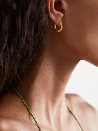 Yvonne Léon 9-karat Gold, Enamel And Diamond Hoop Earrings | Thumbnail 2 Yvonne Léon 9-karat Gold, Enamel And Diamond Hoop Earrings | Thumbnail 2