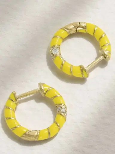Yvonne Léon 9-karat Gold, Enamel And Diamond Hoop Earrings | Thumbnail 3 Yvonne Léon 9-karat Gold, Enamel And Diamond Hoop Earrings | Thumbnail 3