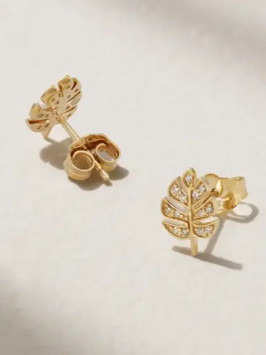 Sydney Evan Tiny Monstera Leaf 14-karat Gold Diamond Earrings | Thumbnail 3 Sydney Evan Tiny Monstera Leaf 14-karat Gold Diamond Earrings | Thumbnail 3