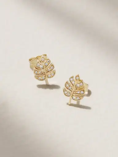 Sydney Evan Tiny Monstera Leaf 14-karat Gold Diamond Earrings | Thumbnail 1 Sydney Evan Tiny Monstera Leaf 14-karat Gold Diamond Earrings | Thumbnail 1