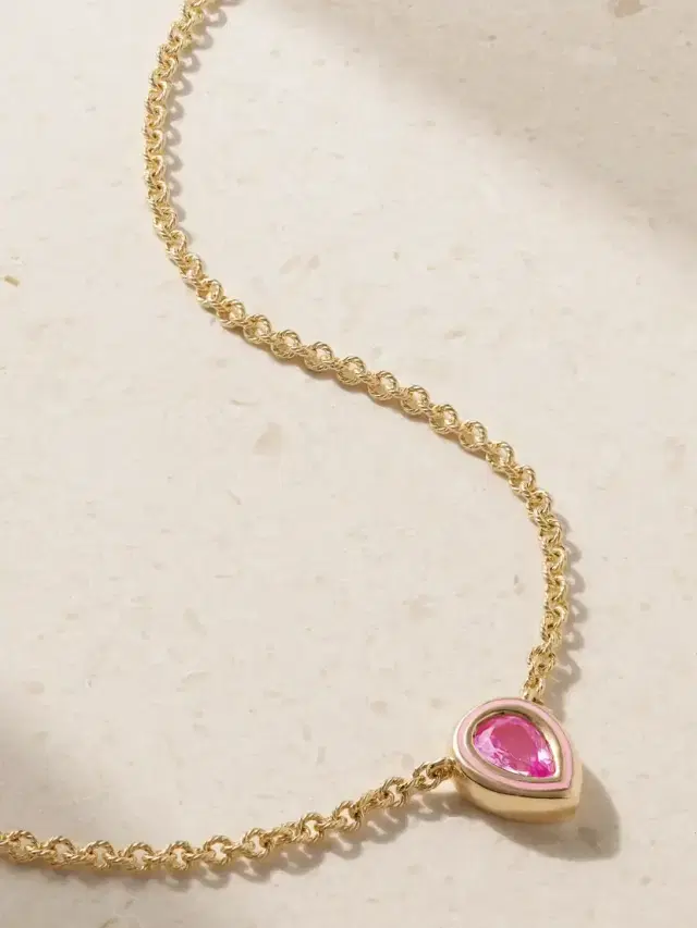 Madison 14-karat Gold, Enamel And Laboratory-grown Sapphire Necklace