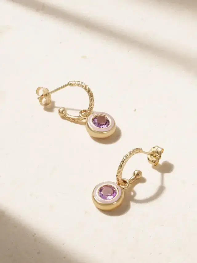 Madison 14-karat Gold, Laboratory-grown Amethyst And Enamel Earrings